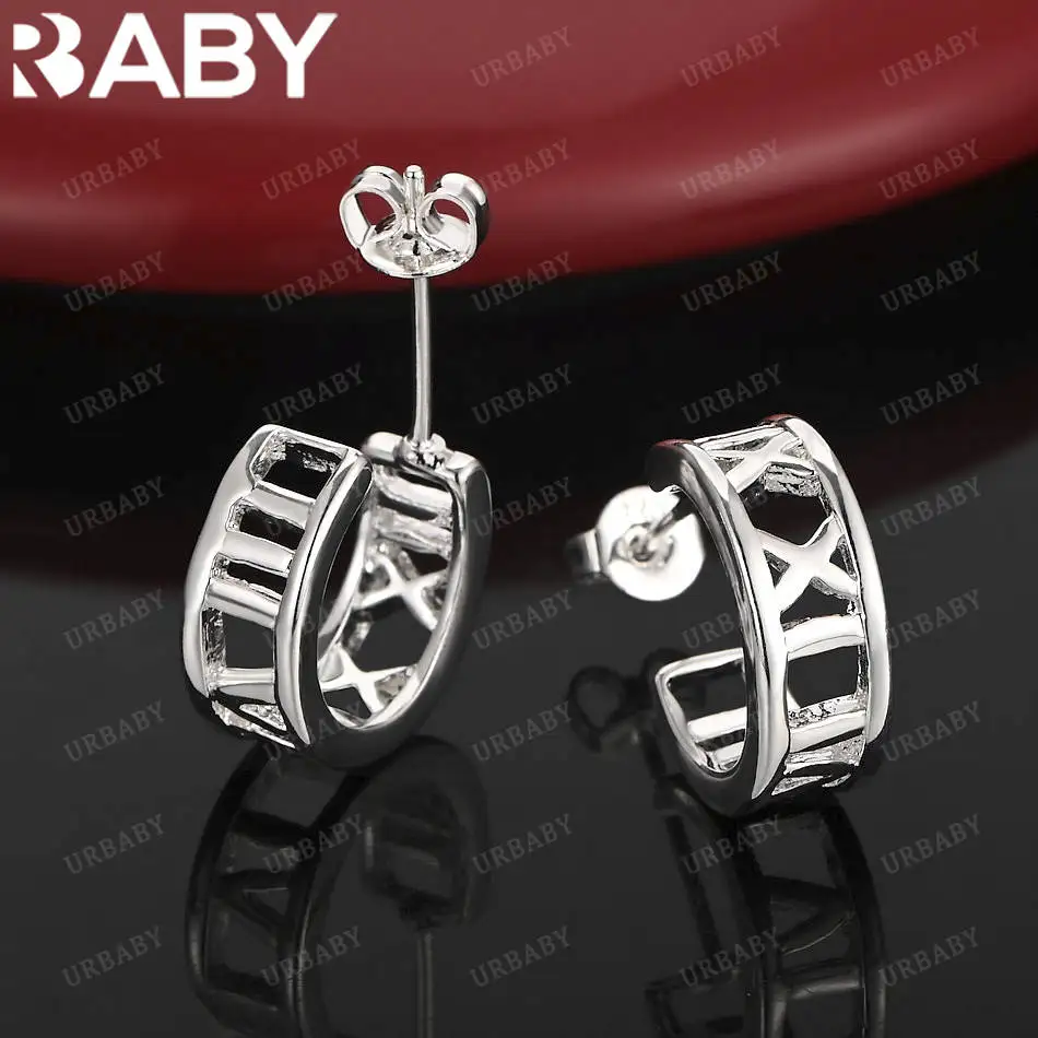 

URBABY 925 Sterling Silver Roman Numerals Earrings Stud Earrings For Women Charm Trend Birthday Gifts Fashion Party Fine Jewelry