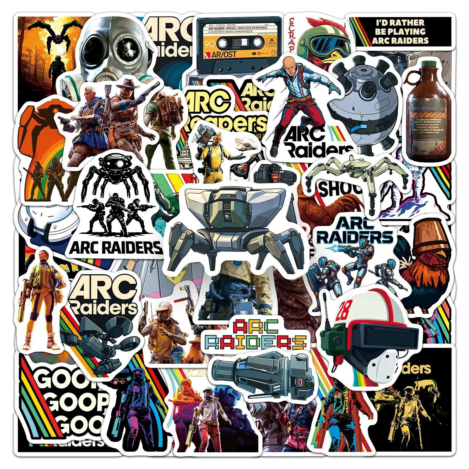 50Pcs Sci-Fi Wasteland Game Character Stickers Futuristic Robot Mecha Monster Decals for Laptop Water Bottle Journal DIY Decor