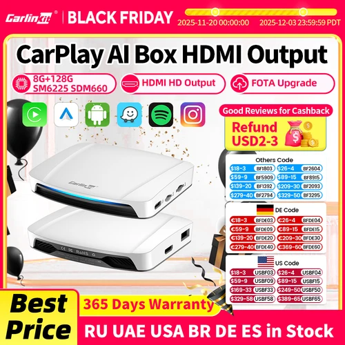CarlinKit-Dispositivo de TV inteligente, dispositivo con salida de vídeo HDMI, Android 13, CarPlay, AI Box SM6225, 8 núcleos, Android Auto inalámbrico, pantalla dividida, 2025