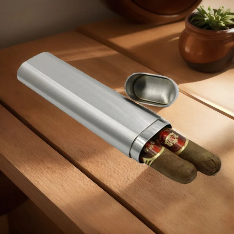 

Трубка для сигар из нержавеющей стали — емкость 2 сигар, зеркальная/матовая отделка, туристический хьюмидор