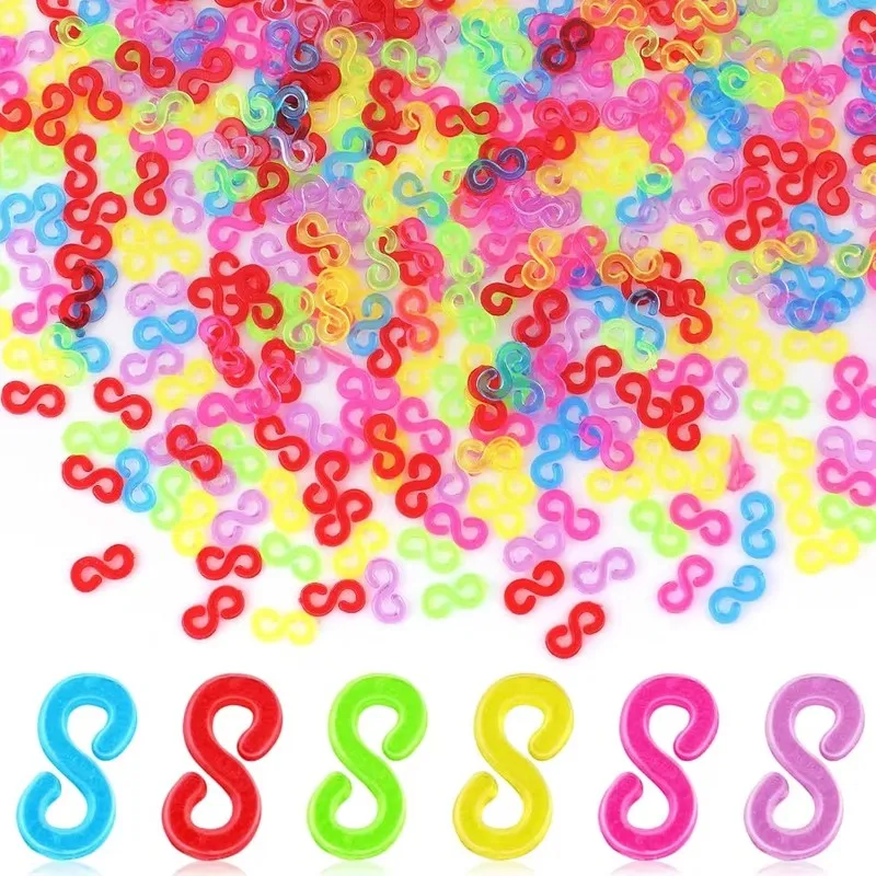 880 pcs S-Shaped Rubber Clips, Random Color Assortment, suitable for DIY Weaving Projects, Flexible Elastic Design