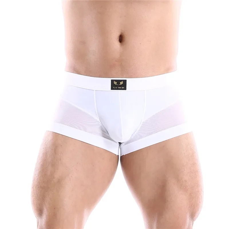 Calzoncillos bóxer de malla de seda de hielo para hombre, ropa interior sin costuras, diseño convexo en U, muy suave, Sexy