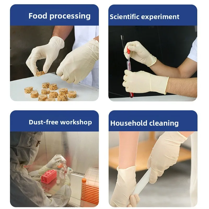 100PCS of Powder Free Disposable Latex Gloves with 9-inch Wear-resistant Rubber Cleaning and Protective Covers for Labor