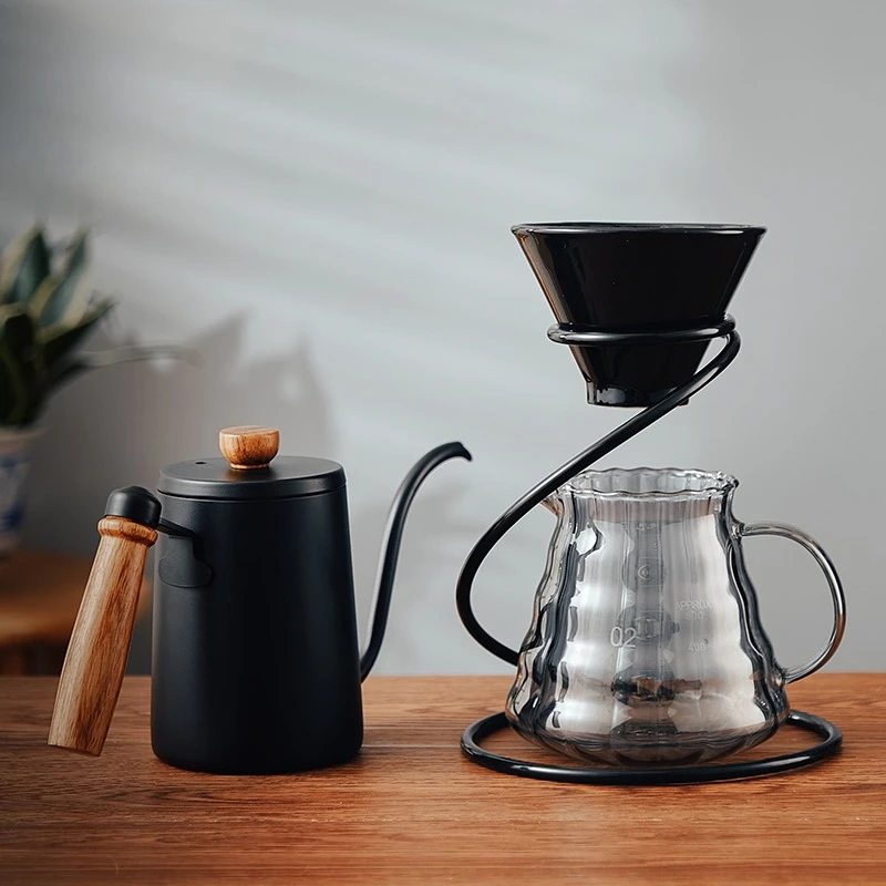 

Hand brewing coffee pot utensils set, coffee sharing pot, wooden handle, thin mouth, long mouth pot, hanging