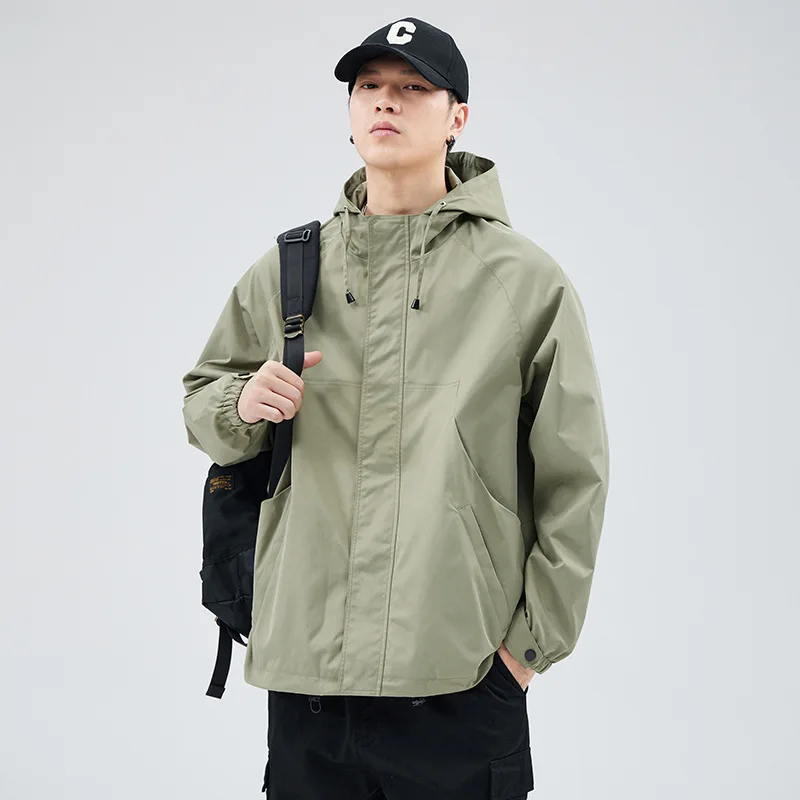 Spring and autumn tide men's anti-storm jacket top men's loose cargo hooded casual jacket