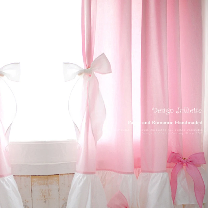 200*260 French Elegant Bowknot Lace Curtains Living Room Pink Princess Cotton Lace Curtains for Balcony Wedding Curtains #A248