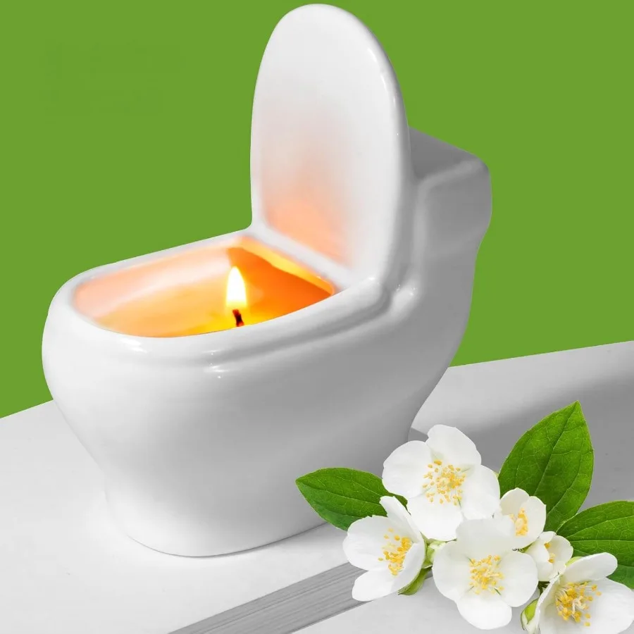 เทียนหอมกลิ่นมะลิ เทียนอโรมาเธอราพี 6 ออนซ์ ติดไฟได้นานกว่า 42 ชั่วโมง รูปทรงโถสุขภัณฑ์ ทำจากถั่วเหลืองปลอดสารพิษ