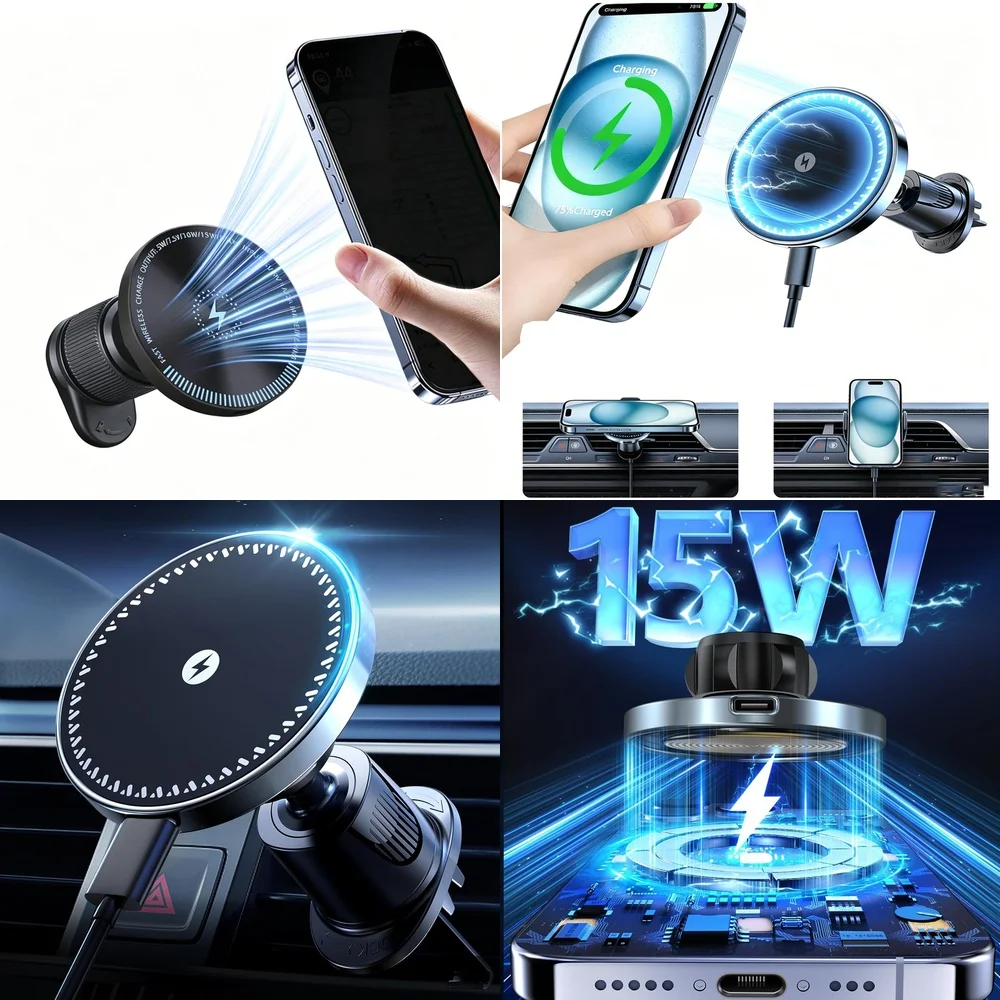 2026 Hot Electronics Products Magnetic Wireless Car Charger Air Vent Car Phone Holder Consumer Electronics Chargers Adapters