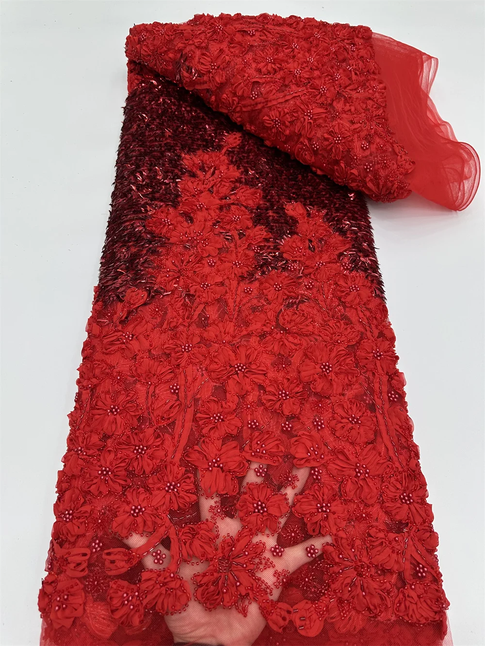 

Африканское кружево, нигерийская ткань, 5 ярдов, сетчатое кружево, французское роскошное кружево с бисером, 3D вышитое тюлевое кружево для шитья