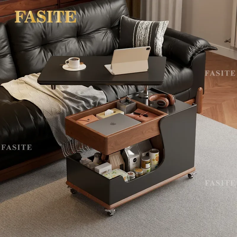 For Living Room Sofa Side Table Light Luxury High End Solid Wood Lifting Bedside Table Movable Coffee Table Trolley with