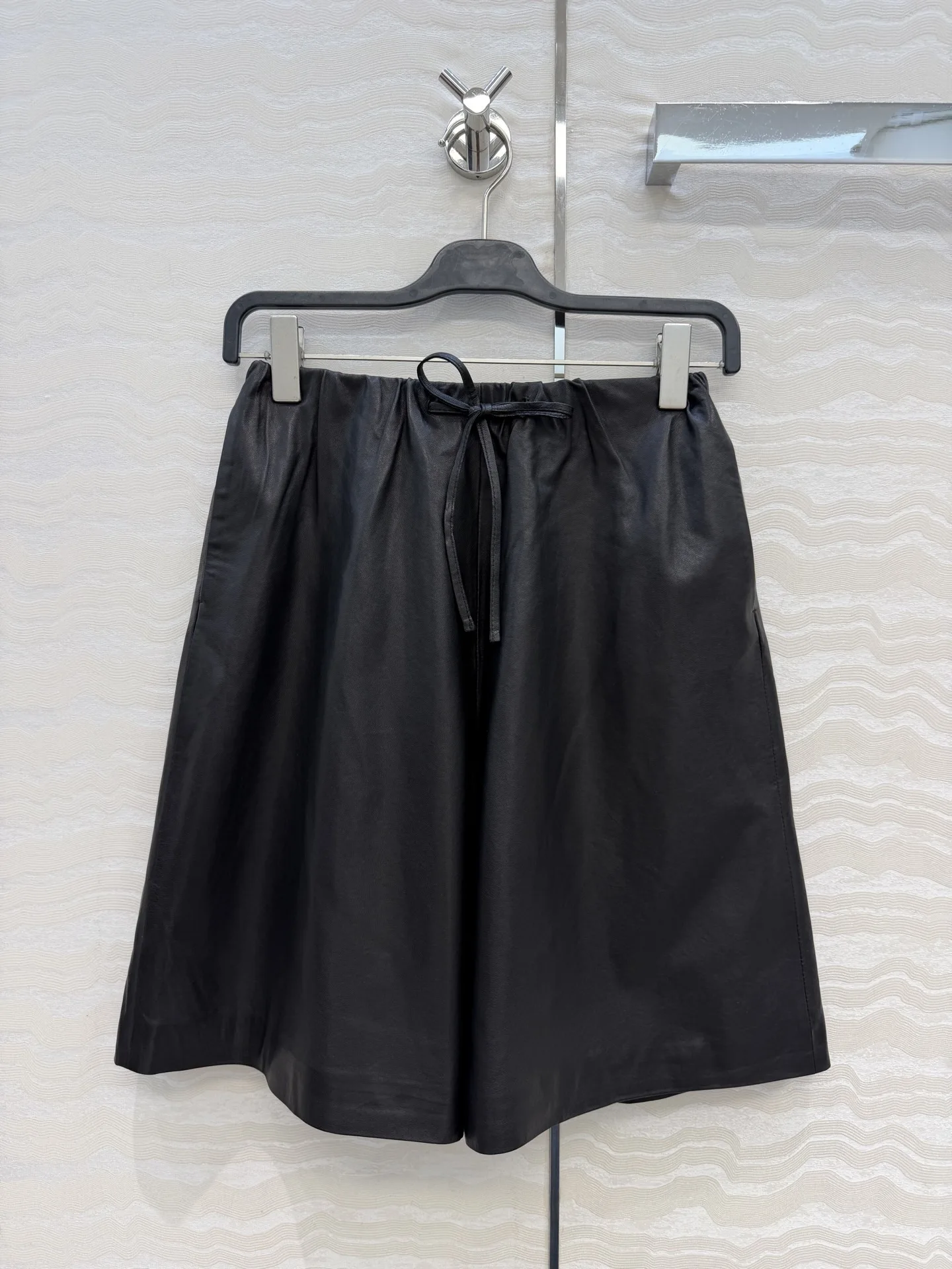 Women Premium Lambskin Wide Leg Midi Pants, Drawstring Waist, 100% Vegetable Tanned Lambskin, Flattering Fit
