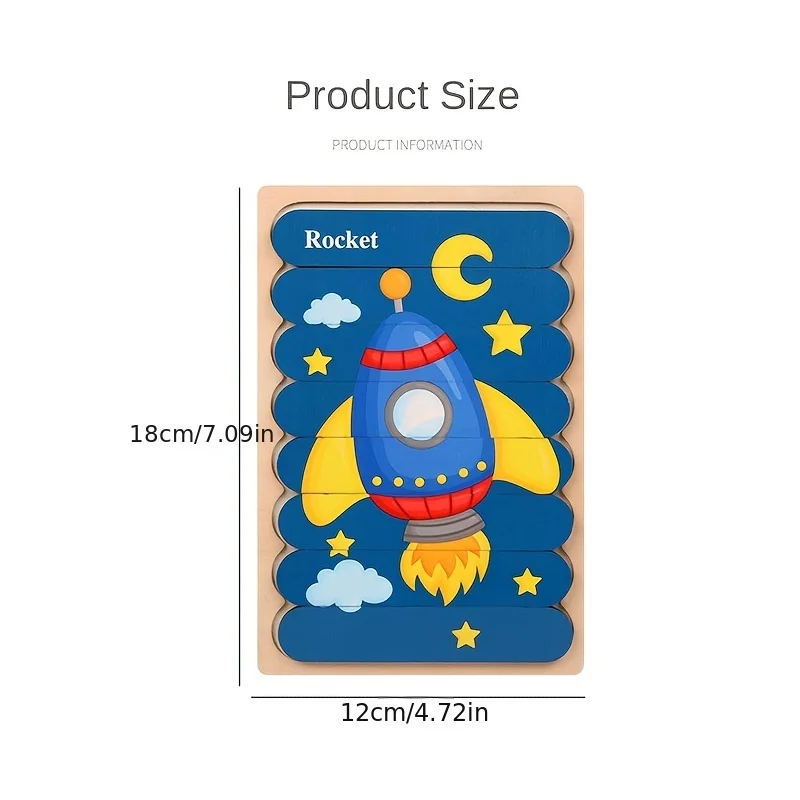 Cartoon Animal Double-sided Strip Wooden Puzzles Kids Montessori Jigsaw Game Baby Educational Toys for Children