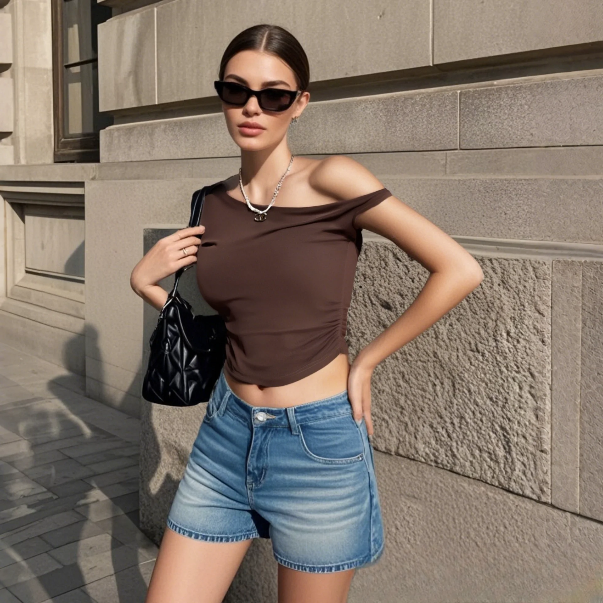 

2025 New Womens Asymmetrical Short Sleeve T Shirt Unique Design for a Trendy Look Comfortable Fabric y2k