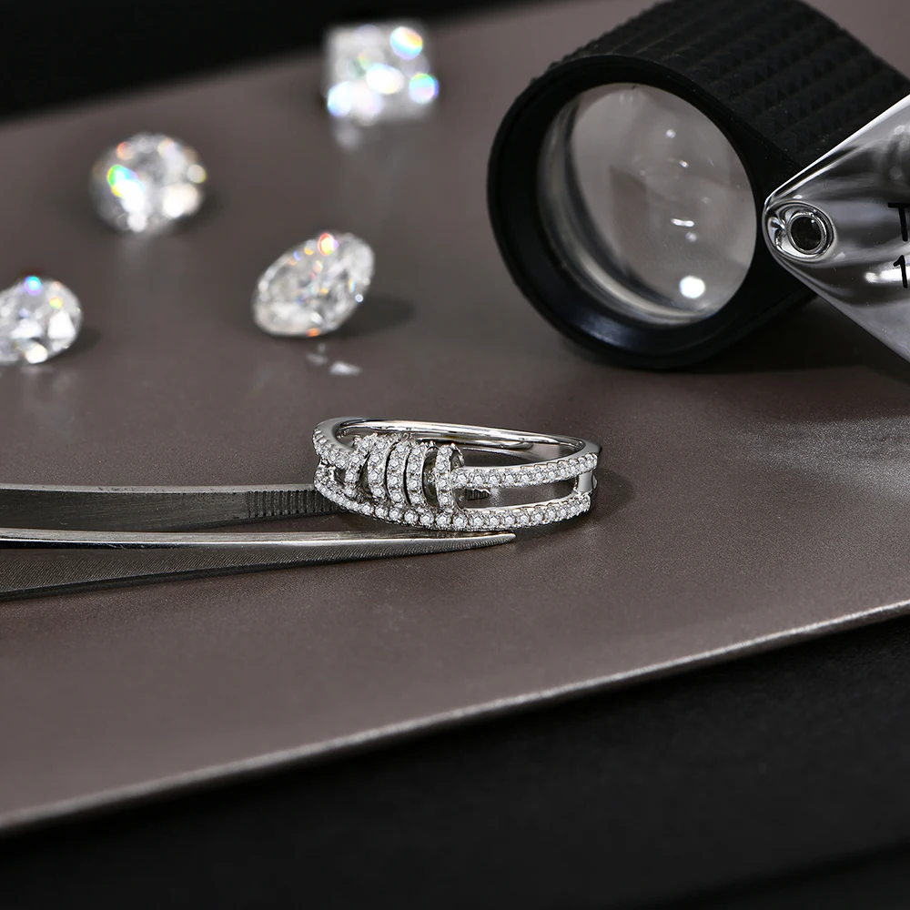 Custom Moissanite Wedding Band Ring, 925 Silver