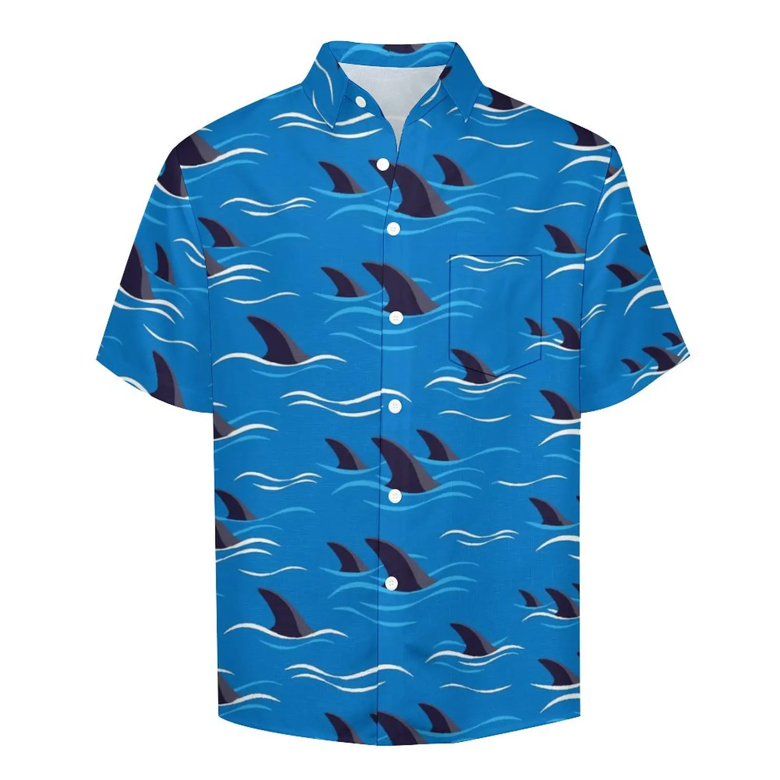 Shark Fin Print Blouses Male Waves Casual Shirts Hawaiian Short Sleeve Graphic Retro Oversized Vacation Shirt Birthday Present