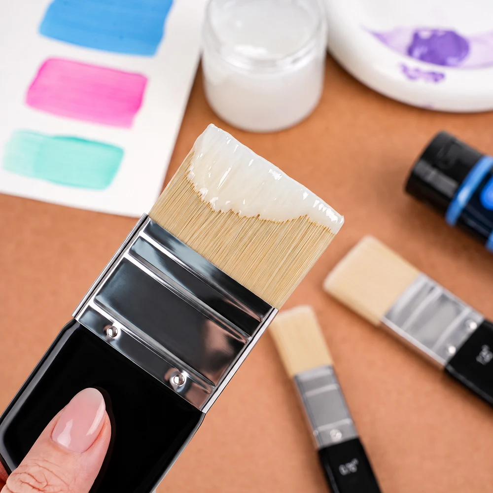Collage Brush Set 0.75/1.25/1.75 Inch Soft Nylon Bristle Flat Brushes for Collage Medium,Decoupage,Scrapbooking,Journaling DIY