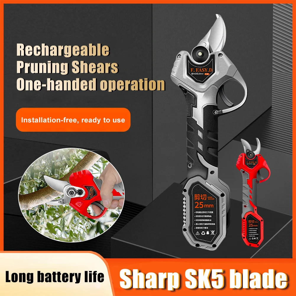 

25mm Electric Pruner Shear Portable Rechargeable Pruning Shears SK5 Steel Blades Fruit Tree Pruning Garden Tools Branch Scissors