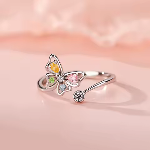 Vintage 925 Sterling Silver Zircon Butterfly Finger Ring Adjustable Open Silver Rings For Women Luxury Fine Jewelry Brand Gift