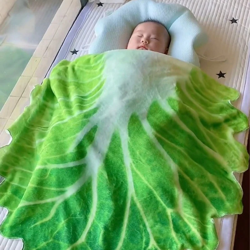 Funny Cabbage Leaf Flannel Blanket Realistic Green Lettuce Vegetable Throw Blanket Photography Prop Bedding Accessory
