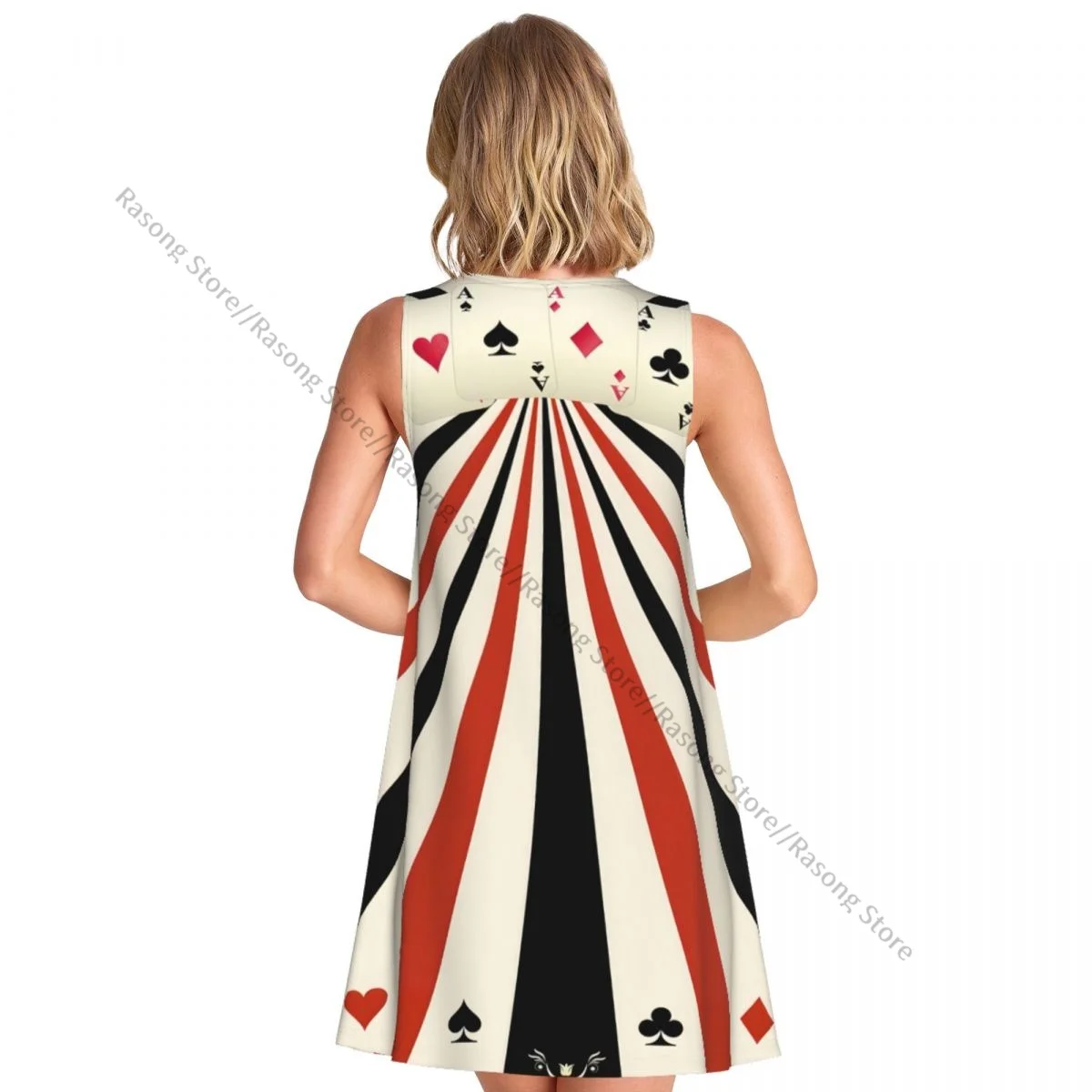 فستان سترة صيفي للسيدات من الآس أوف الماس أوراق اللعب على شكل قلوب وبستوني للنوادي فساتين نسائية بدون أكمام