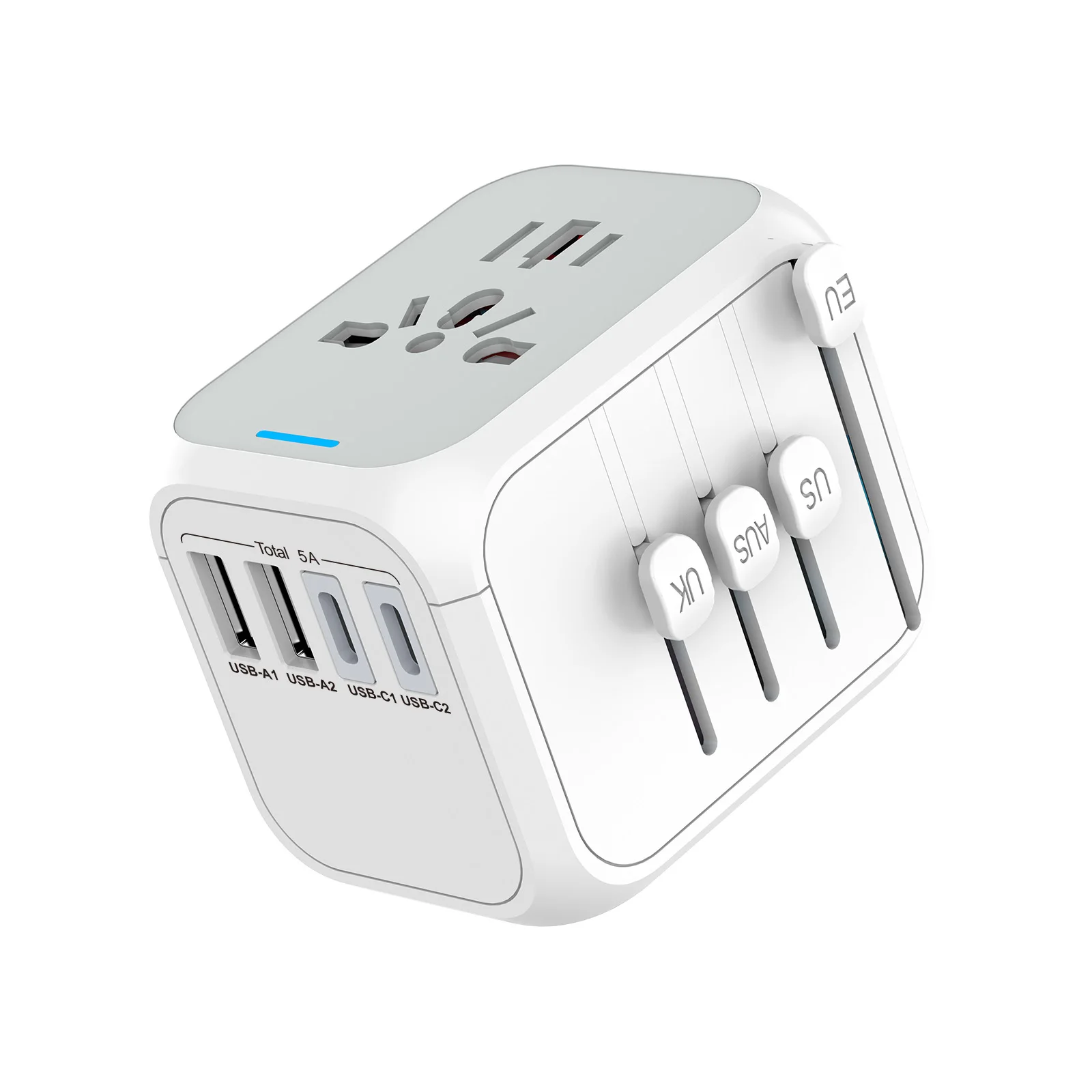 

Neutral International Power Travel Plug Adapter, 5 in 1 European Travel Plug Adapter, 2Xusb-A and 2Xusb C Wall Charger and Global Ac Power Socket, Suitable for Europe, the United States, the United Kingdom, Australia and Asia, White