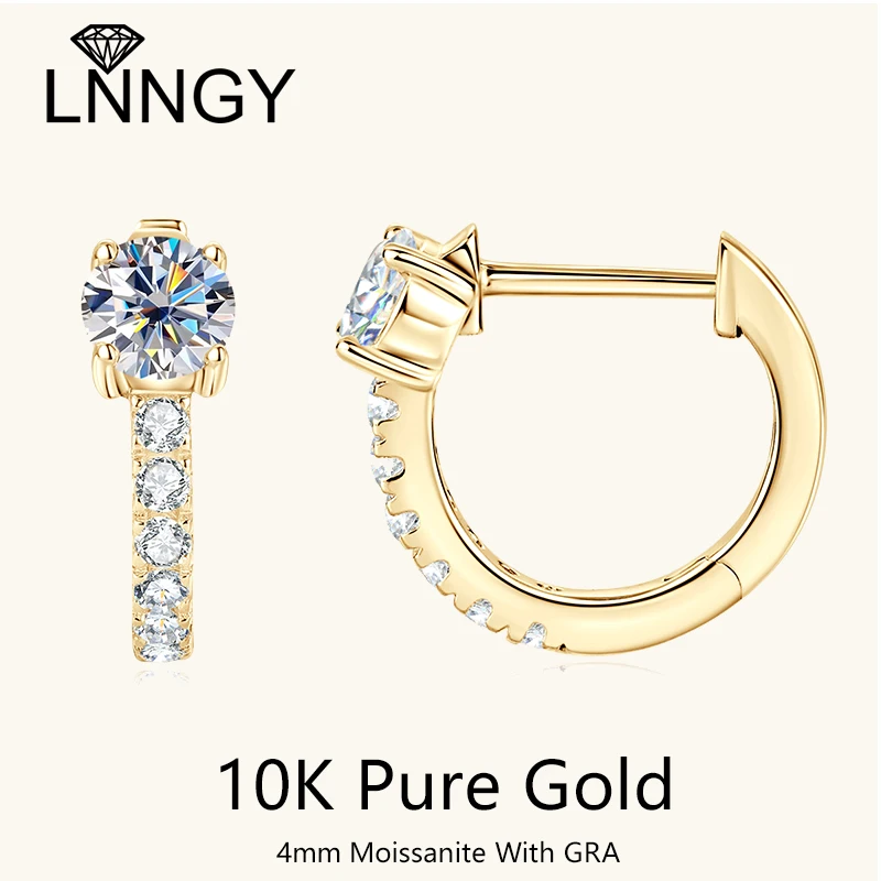 

Сертифицированные Lnngy серьги-кольца GRA 0,3 карата с муассанитом, серьги-обнимашки из цельного золота 10 карат для женщин, обручальные свадебные изысканные ювелирные изделия, подарок