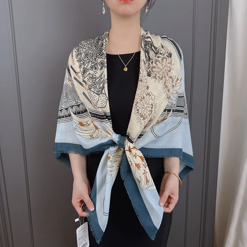 

New130cmCotton-linen feel large square scarf women, summer thin silk scarf, suitable-conditioned room