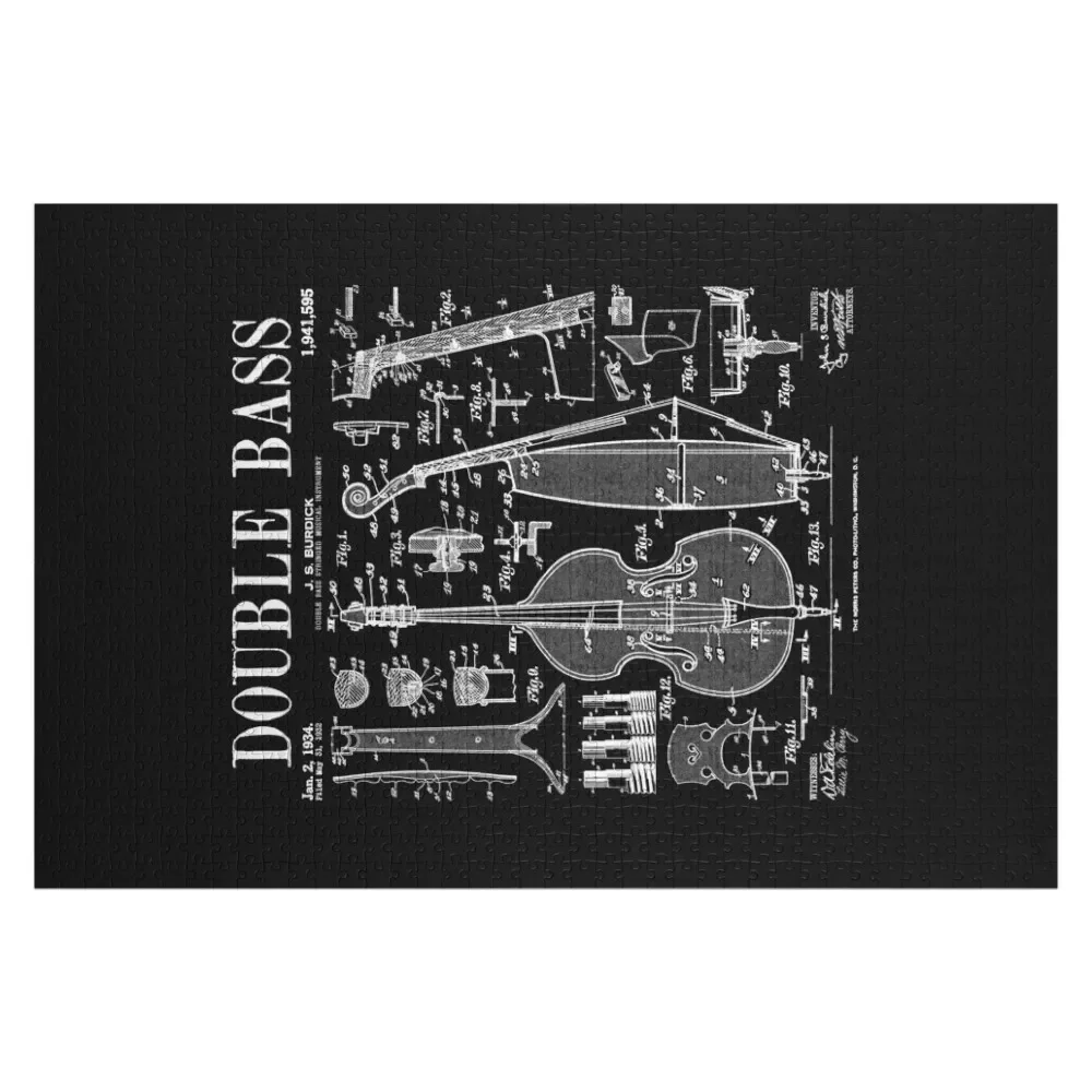 

Double Bass Player Bassist Musical Instrument Vintage Patent Jigsaw Puzzle Wood Name Customized Gifts For Kids Puzzle