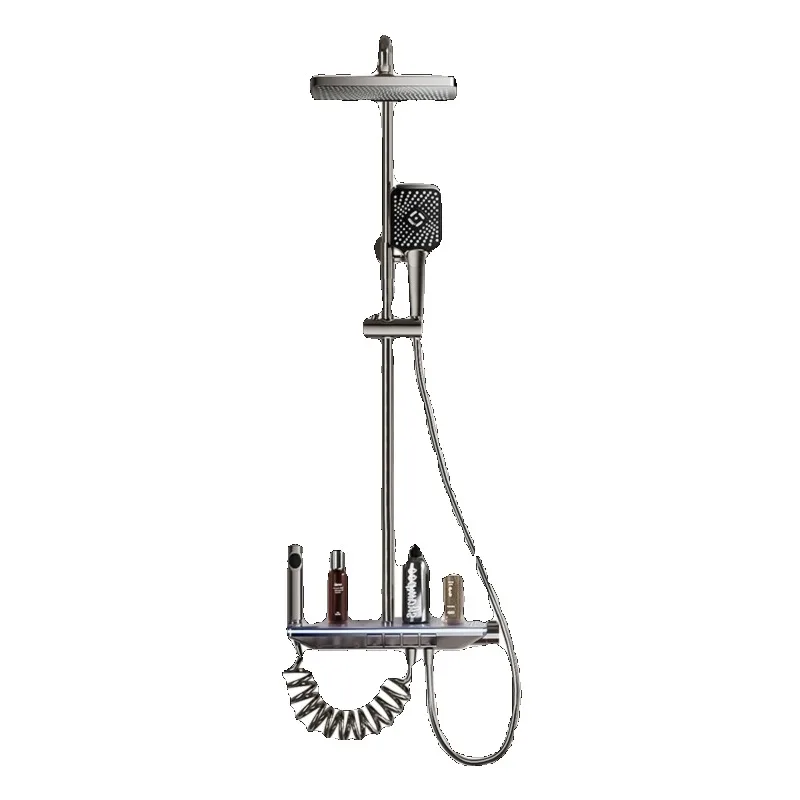 

Gun gray smart thermostatic shower set, shower digital display with ambient light, household all-copper bath shower