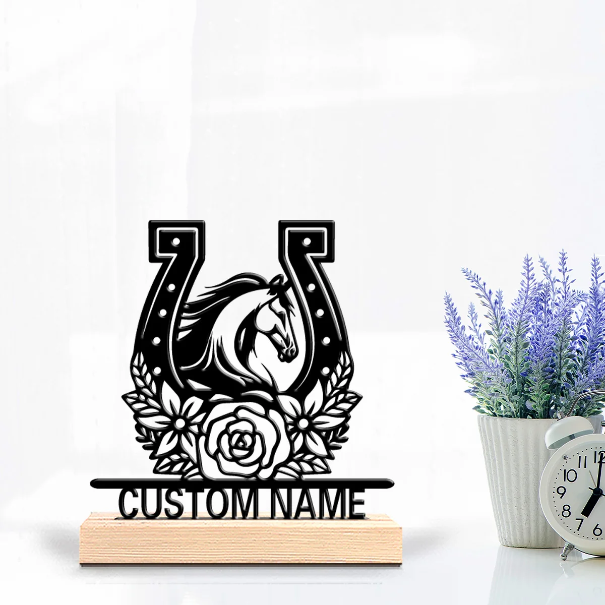 1pc flower Saddle Custom Name Metal Statue Iron Ornament Art Figurine With Wood Base Tin Sculpture For Friend Gifts