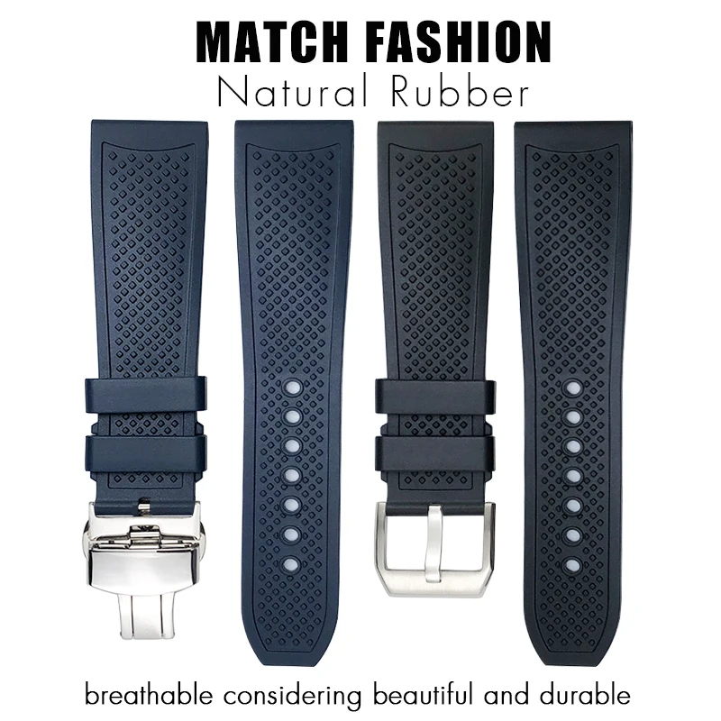 High Quality 20mm 21mm22mm 23mm 24mm Soft Natural Rubber Watchband for Cartier Tank CALIBRE Black Blue Watch Strap Wristband