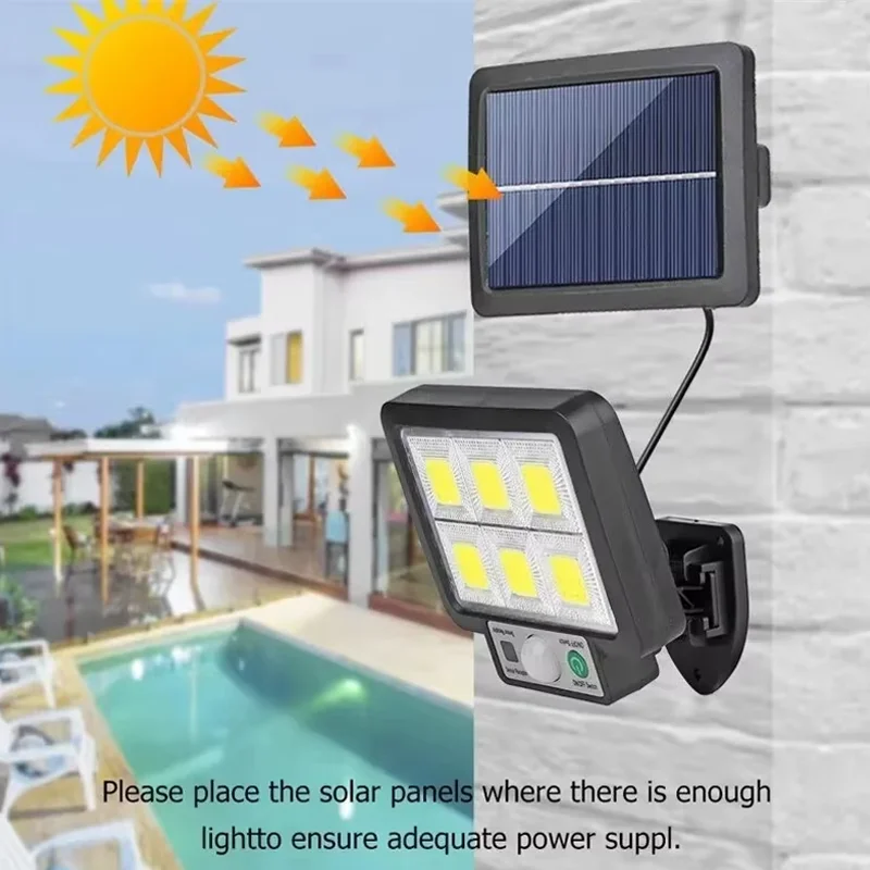 Солнечные светодиодные фонари, уличный водонепроницаемый датчик движения, 3 режима, 72COB, солнечный настенный светильник, уличный сад, крыльцо, гаражный светильник