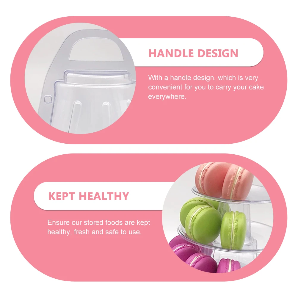 

Macaroon Display Stand Transparent Desserts Holder Biscuits Packaging Box Cake Storage Dust Proof Handle Easy Carry Outdoor