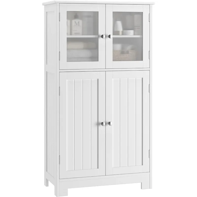 

Bathroom Cabinet, Storage Cabinet with Adjustable Shelves & Glass Doors, Freestanding Floor Cabinet Cupboard for Living Room