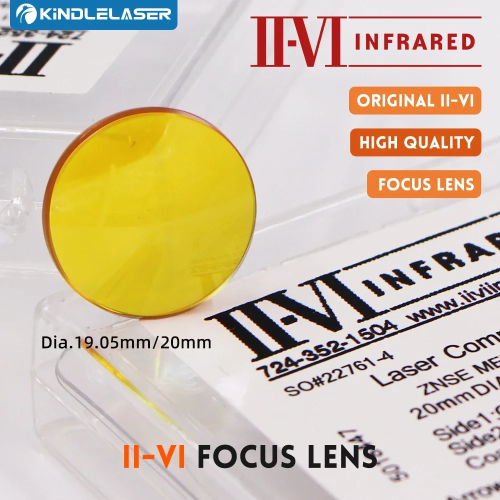 Lente de foco a laser CO2 infravermelhada II-VI Dia.19.05mm 20mm FL 38.1/50.8/63.5/76.2/101.6mm para lentes de máquina de corte a laser CO2 ZnSe