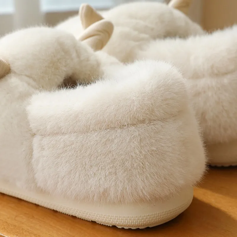 Female Winter Home Floor Shoes Cartoon Cute Little Sheep Thickened Plush Warm Cotton Shoes Cotton Slippers Warm Furry Slippers