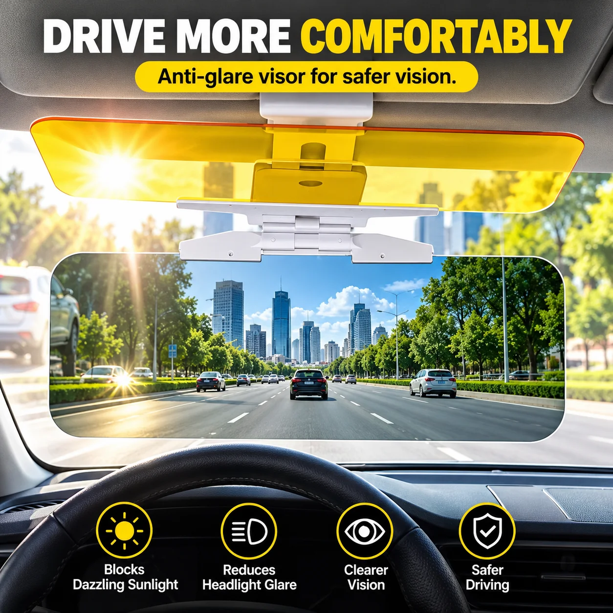 2-in-1 Car Sun Visor, Polarized Anti-Glare Windshield Visor, Adjustable Day/Night - for Chevrolet Equinox Malibu Tahoe 2013-2025