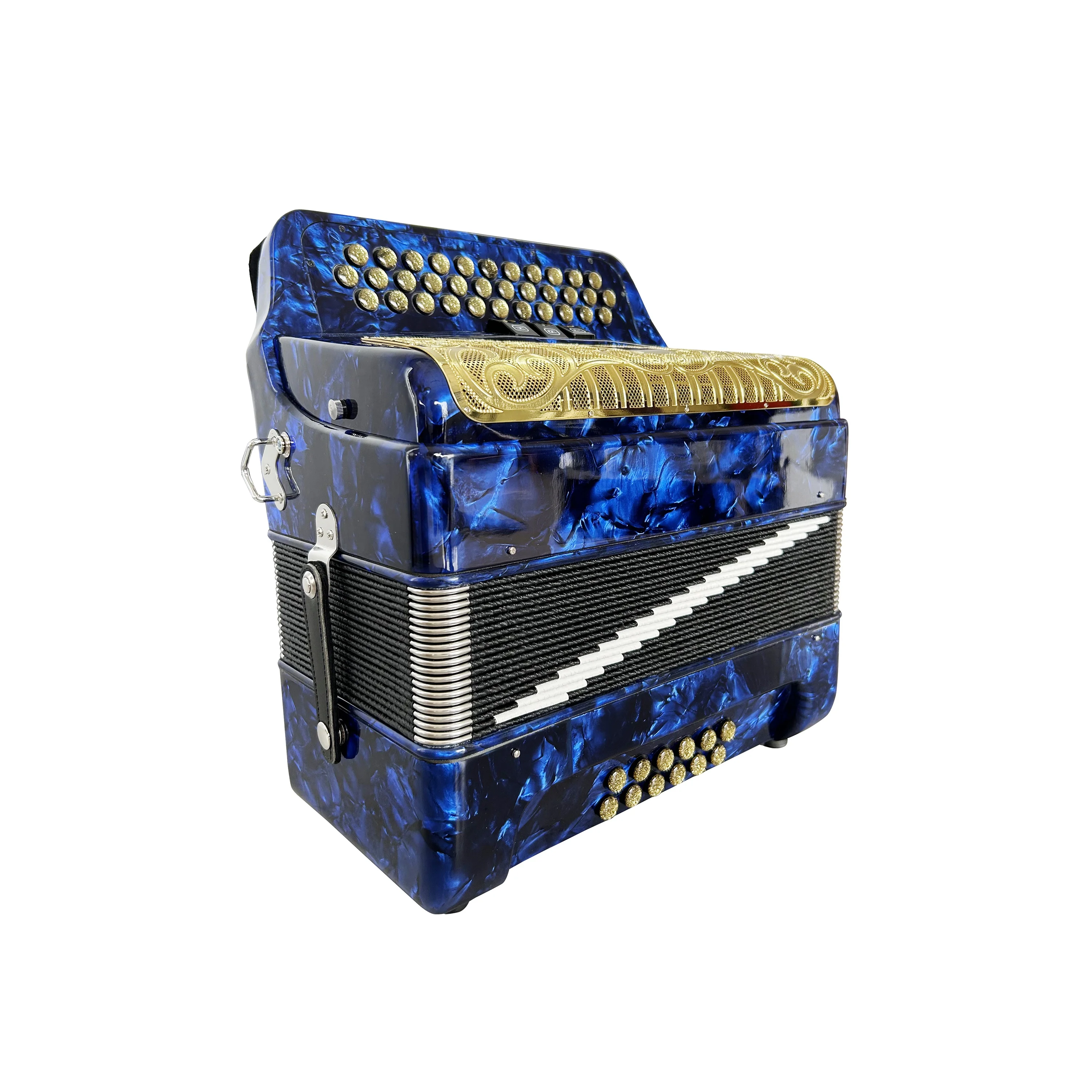 SEASOUND Profesional 34-Button 12-Bass 3-Daftar Akordeon Panggangan Emas Seluloid Biru JB3412C Dengan Kancing Emas