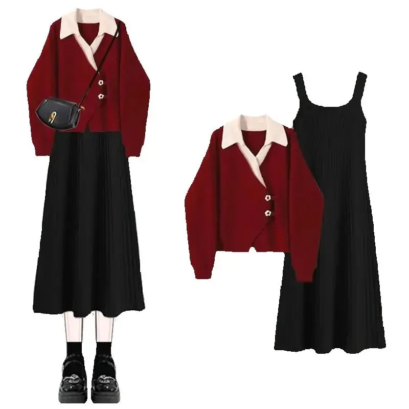 

Осень 2024, женский костюм, рождественский высококачественный одинаковый свитер, модное универсальное платье, комплект из двух предметов