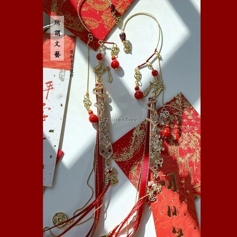 2026chinese new retro fashion style improved earring pendant long tassel coin element earring clip daily hanfu cosplay accessory