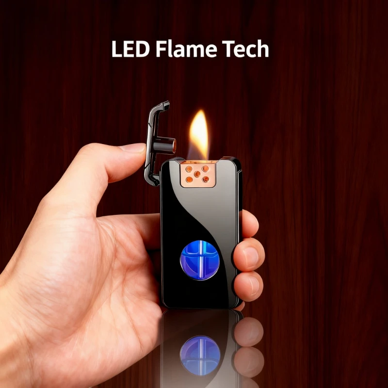 Pemantik Api Lengkung Pintar Kontrol Suara - 4 Mode Pengapian, Bebas Minyak, Portabel, Hadiah Keren untuk Pria, Alat Aksesori Rokok