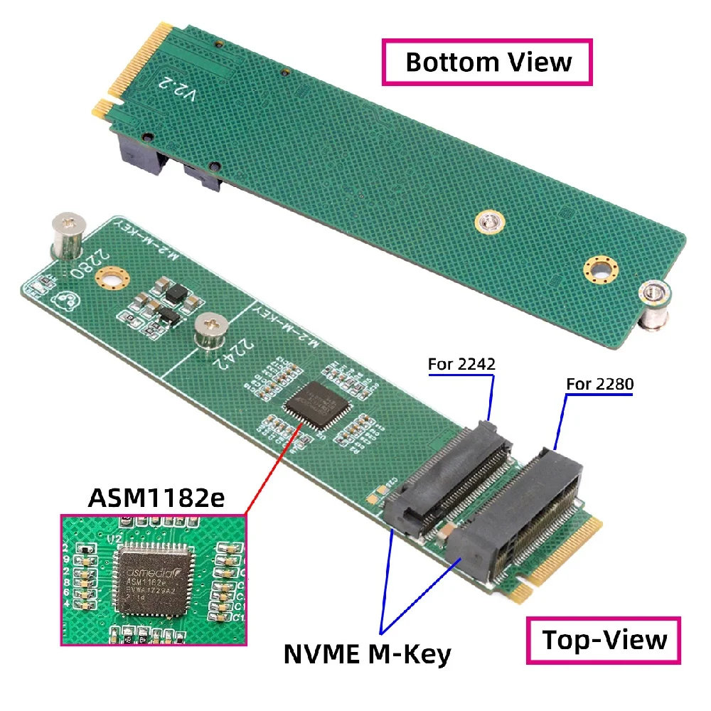 NGFF NVME M-Key Riser Card to Dual Ports 2242 2280 NGFF Key-M NVME SSD Adapter PCIE Packet Switch