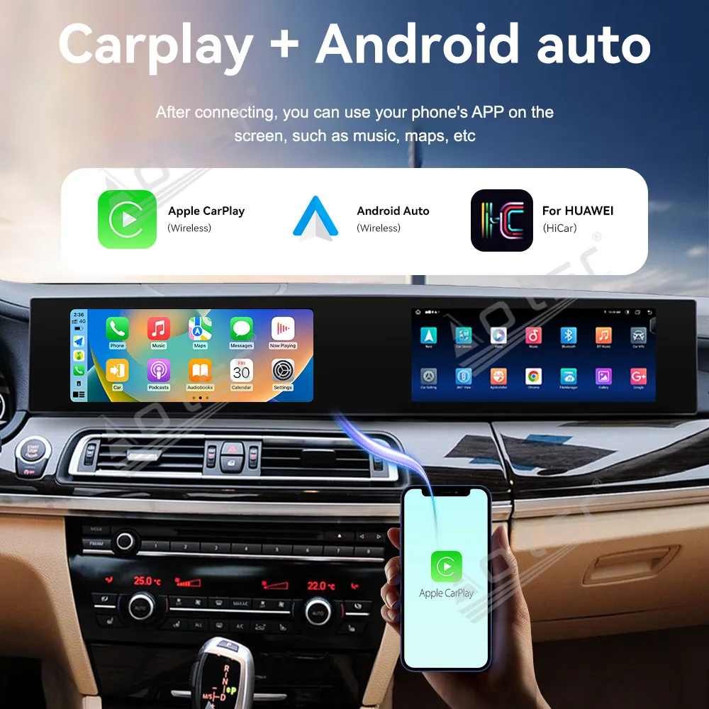 

12,3-дюймовый автомобильный радиоприемник с Android 13 и CarPlay, двойной экран, для BMW 7 серии NBT F01 F02 F04 2013-2015, мультимедийный плеер с GPS-навигацией