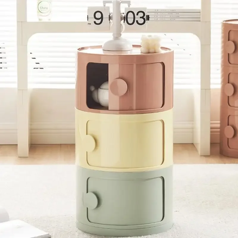 Antique combination storage cabinet Nightstand colorful dopamine cream wind belt handle children's room multi-level