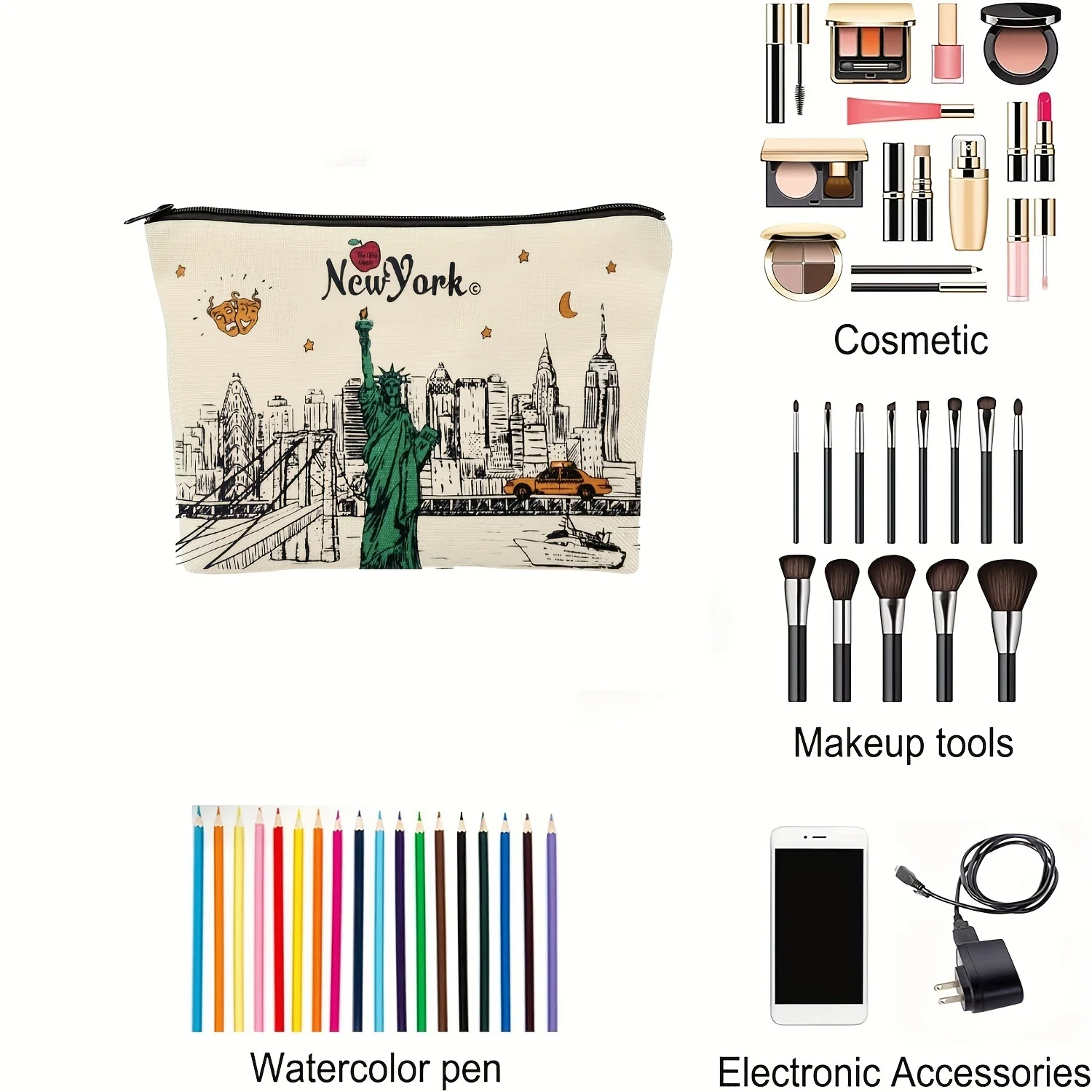 Uma bolsa NewYork – linda bolsa multifuncional com zíper para mulheres, bolsa de armazenamento de joias, bolsa de armazenamento pequena com zíper de viagem perfeita.