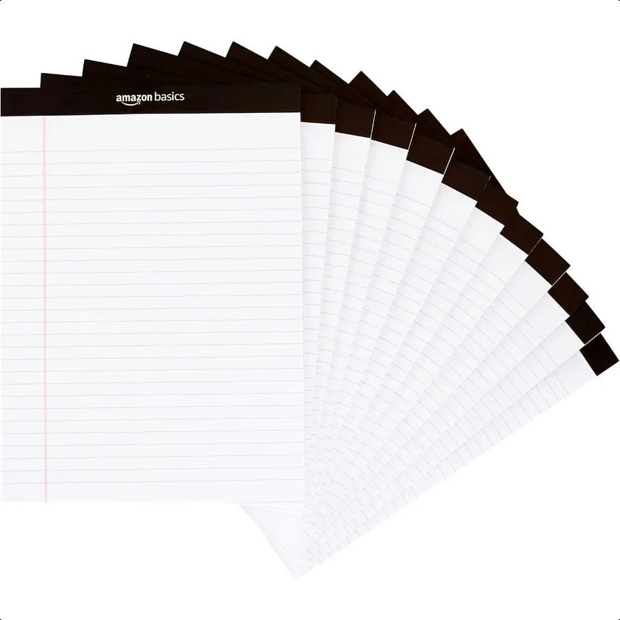 Blocs de notas de escritura con rayas anchas, 8,5 pulgadas x 11,75 pulgadas, blanco, 12 unidades, 12 paquetes de 50