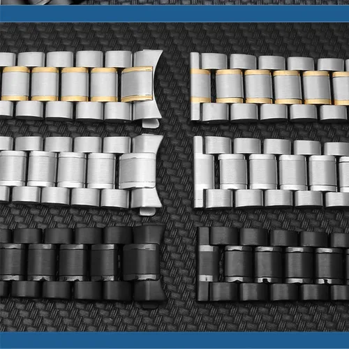 Imagen 2 del producto Correa de reloj de acero inoxidable plateada y negra, pulsera de repuesto de 18mm, 20mm, 22mm y 24mm con extremo curvo recto