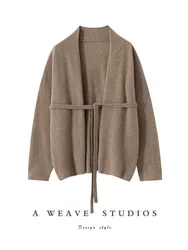 CHICUU Women 100% Cashmere Sweater Sashes Cardigan Simple Grace Style Autumn Winter Soft Warm Cashmere Knitwear Office Lady Tops