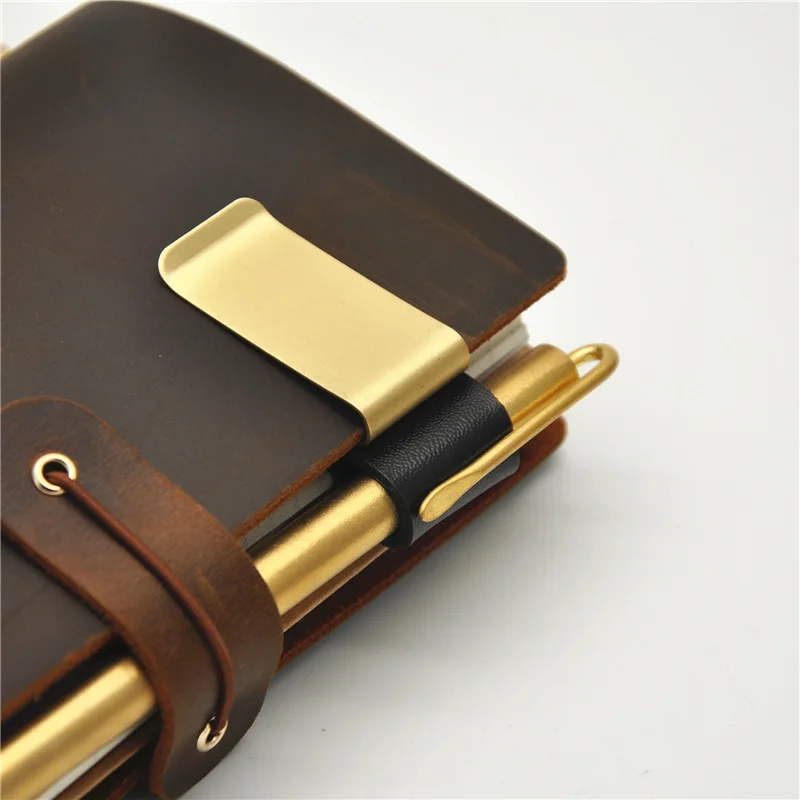 Metal Leather Pen Holder Vintage Brass Stainless Steel Pencil Clip for Notebook Journal Planner Spiral Loose Leaf Memo Clip