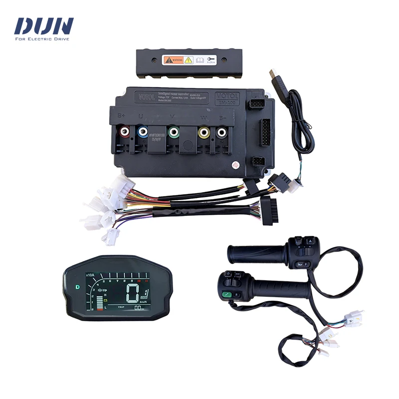

Votol EM100 72V 130A Boost Current BLDC Controller with DKD Display and T08 Throttle For QS Mid Drive 2000W Wheel Hub Motor